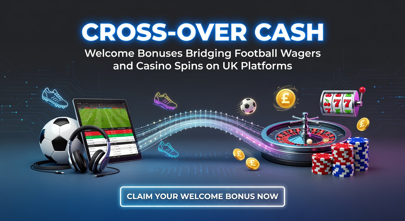 Dynamic infographic illustrating bonus flow from football bet slip to casino slot activation, with UK platform logos and wagering progress bars on a mobile screen