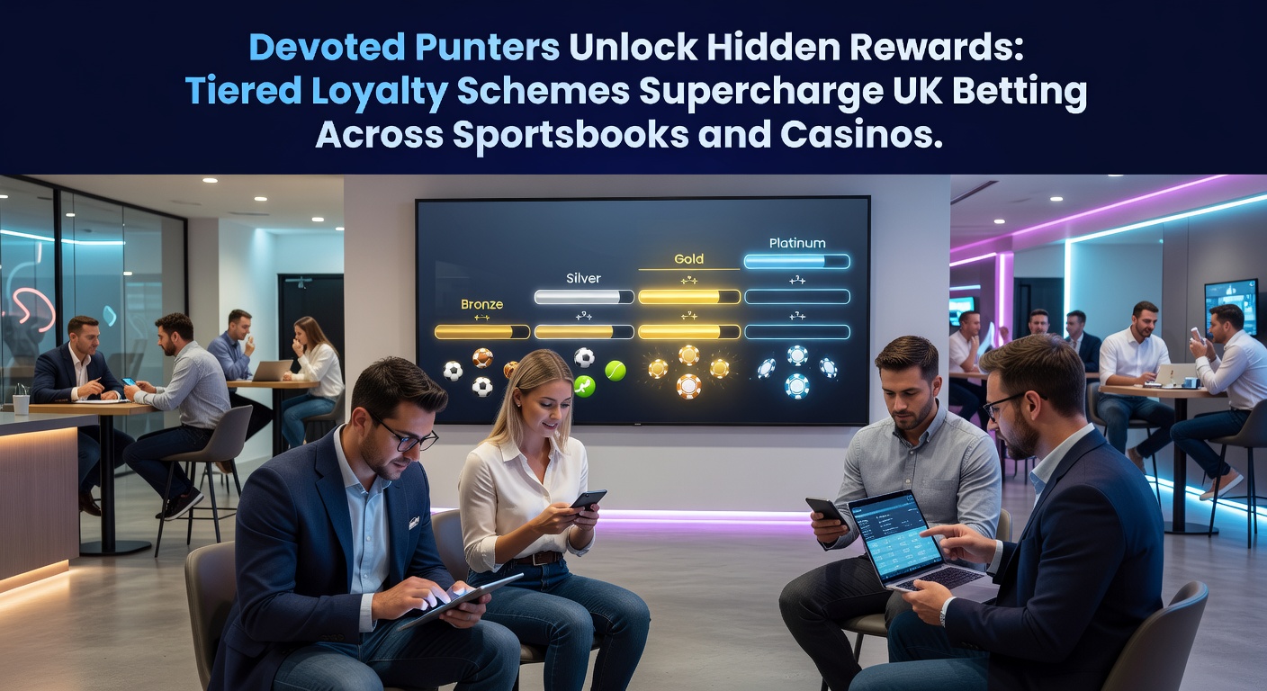 UK punter checking loyalty tier progress on a mobile betting app, surrounded by icons of free bets and VIP rewards