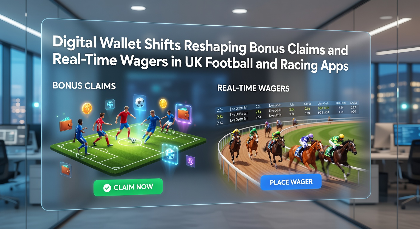 Digital wallet interfaces displayed on smartphones showing seamless bonus activation for football and racing bets