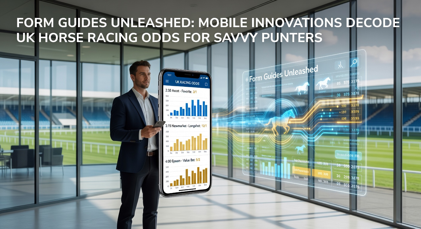 Smartphone displaying a detailed mobile form guide for an upcoming UK horse race, highlighting speed figures, trainer stats, and live odds updates