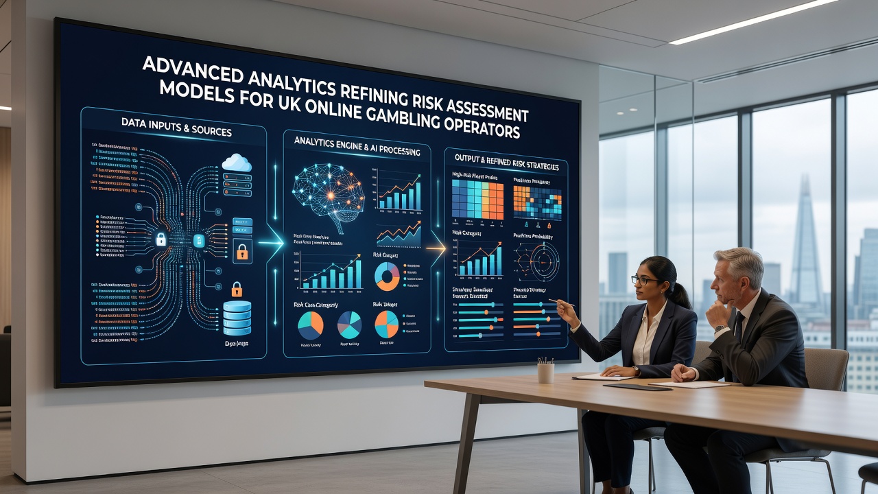 Team reviewing risk analytics dashboard in a modern control room