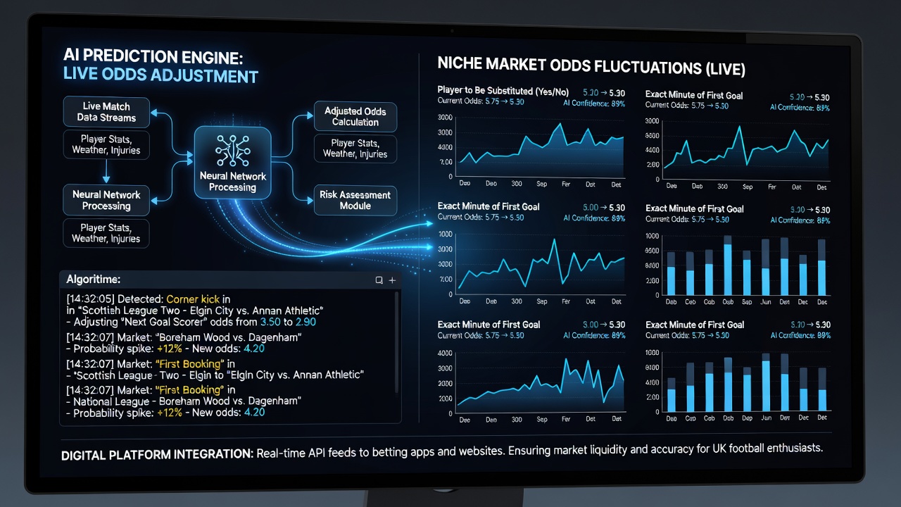 Live odds dashboard displaying AI-adjusted prices for niche UK football markets