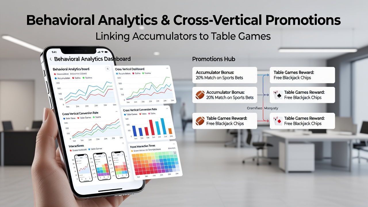 Smartphone screen displaying accumulator bets transitioning into table game promotions through behavioral analytics insights