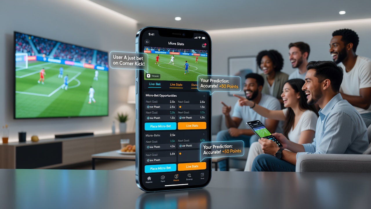 Close-up of a smartphone screen showing live micro-bet options during a football match