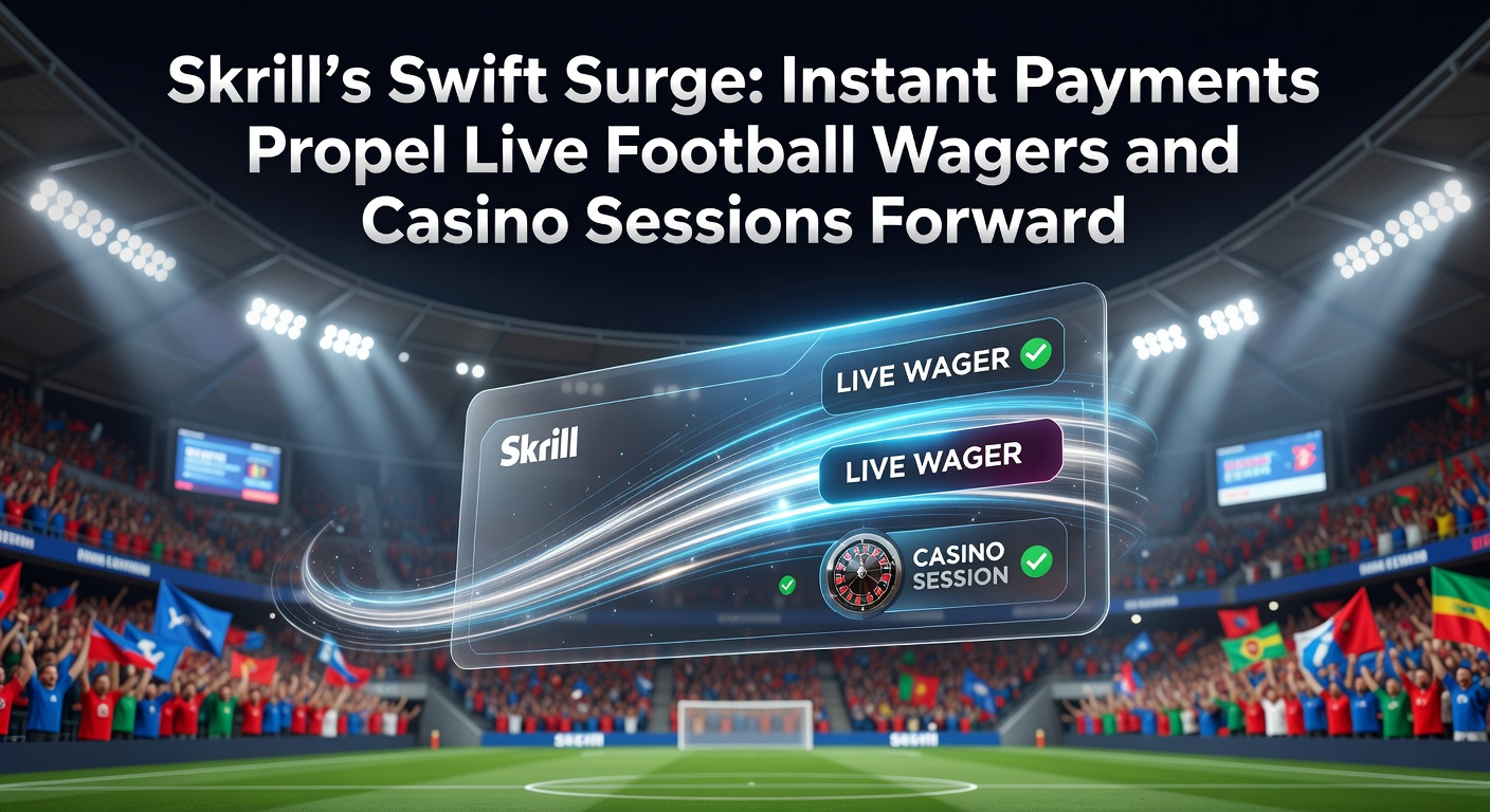 Digital wallet interface showing instant Skrill transfer for live betting on a football match, with casino slots in the background