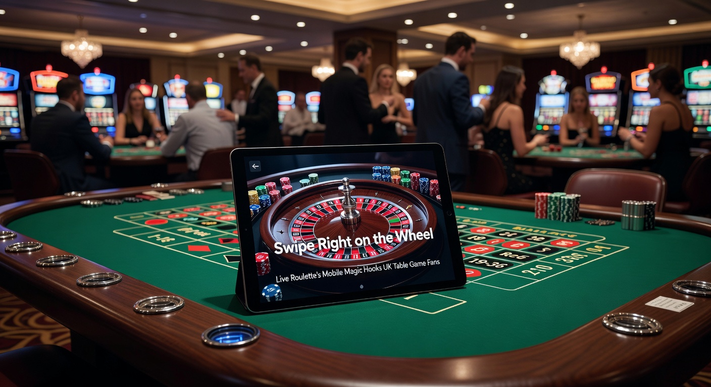Smartphone screen displaying a live roulette wheel with dealer and betting interface, highlighting mobile swiping action