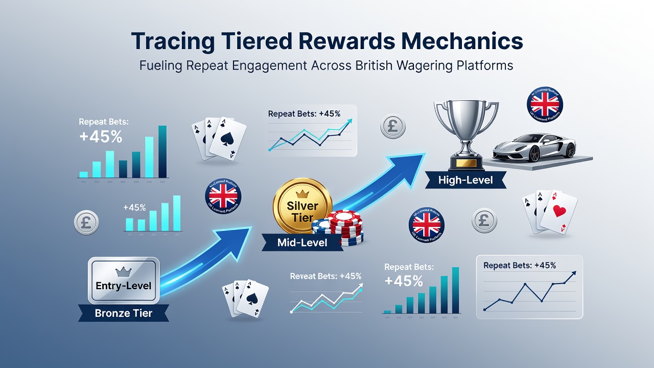 Infographic showing tiered loyalty levels with points accumulation and benefits on British betting platforms